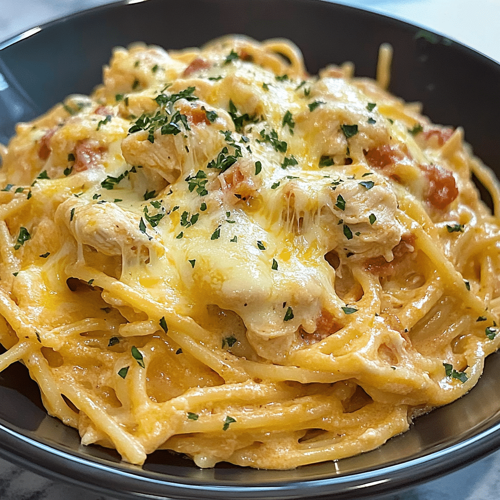 Crockpot Cheesy Chicken Spaghetti