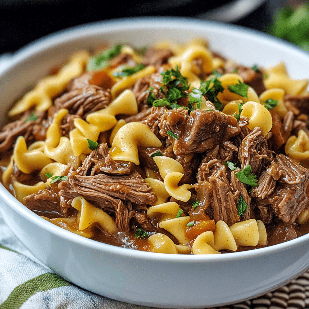 Easy Crockpot Mississippi Beef and Noodles Recipe