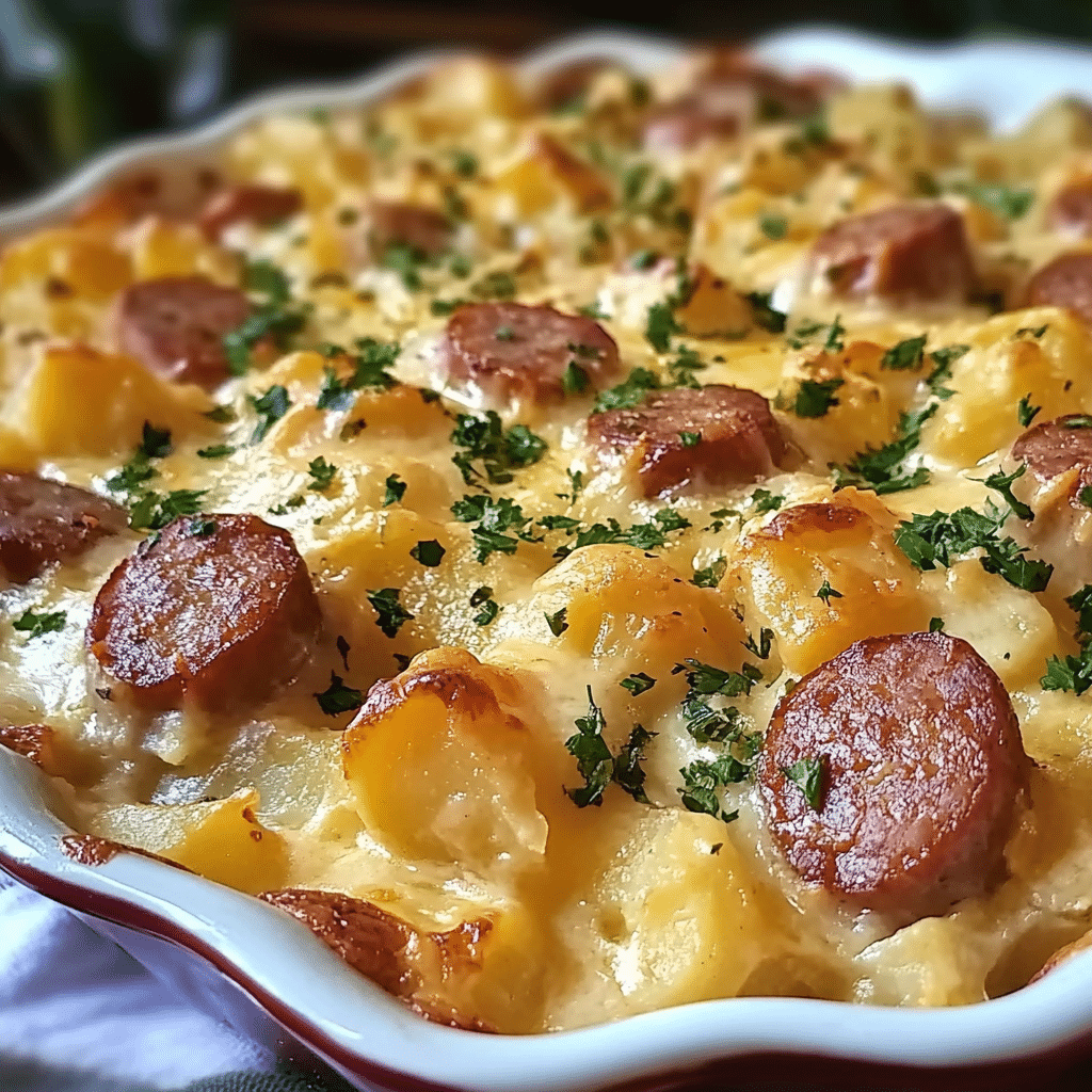 Kielbasa Sausage Cheesy Potato Casserole Recipe