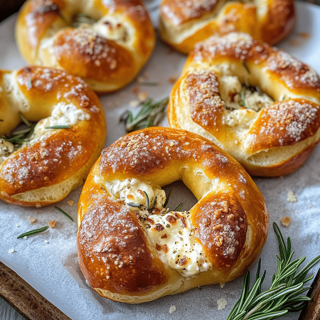 Mozzarella Stuffed Rosemary Parmesan Soft Pretzels Recipe