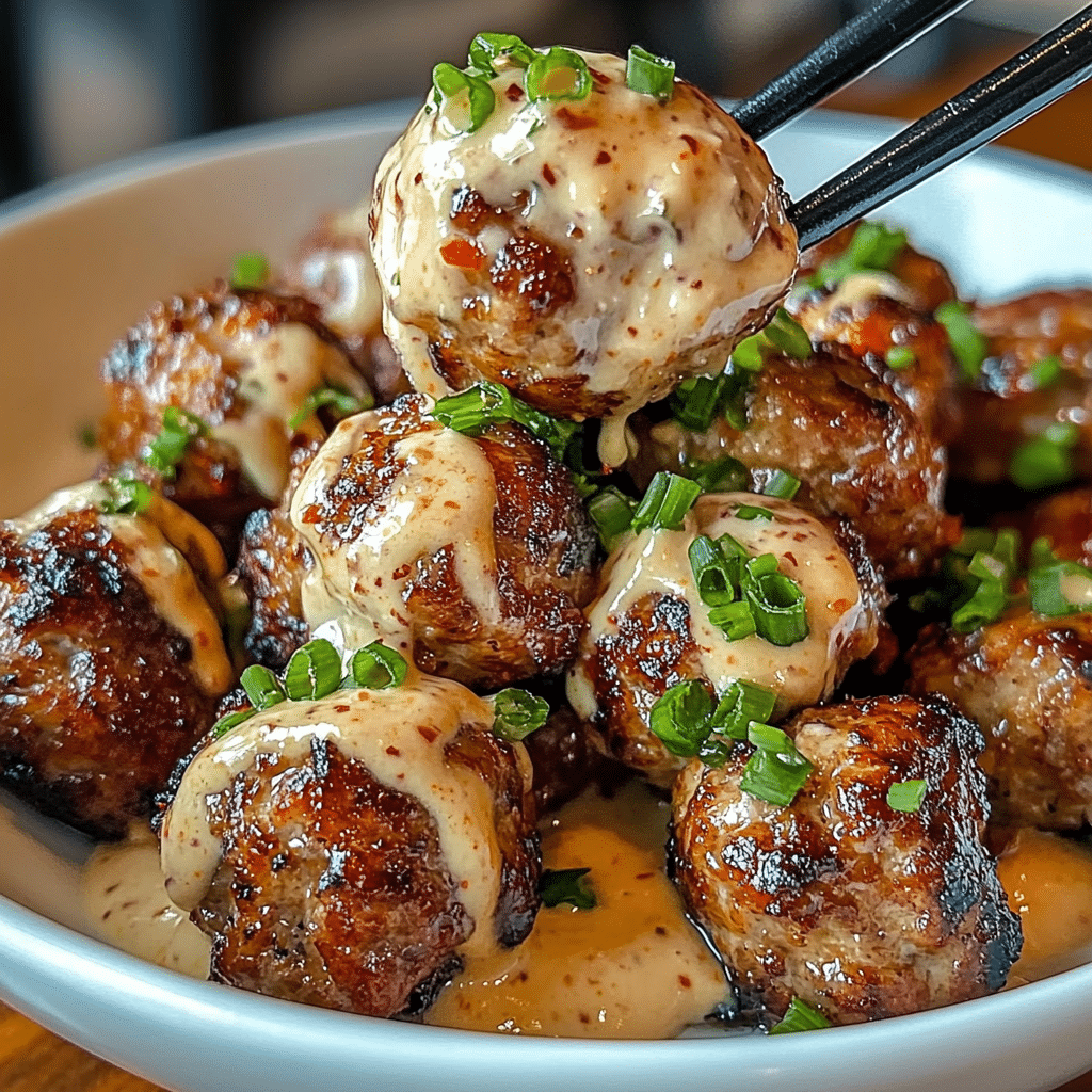 Tender Korean BBQ Meatballs with Spicy Mayo Dip