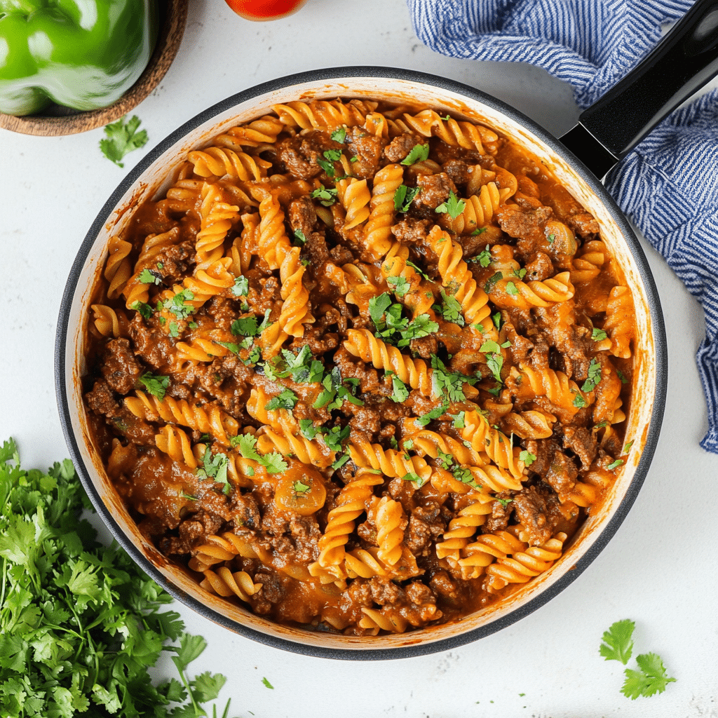 Beef Enchilada Pasta One-Pan Meal
