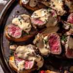 Beef Tenderloin Crostini with Parmesan Cream Sauce
