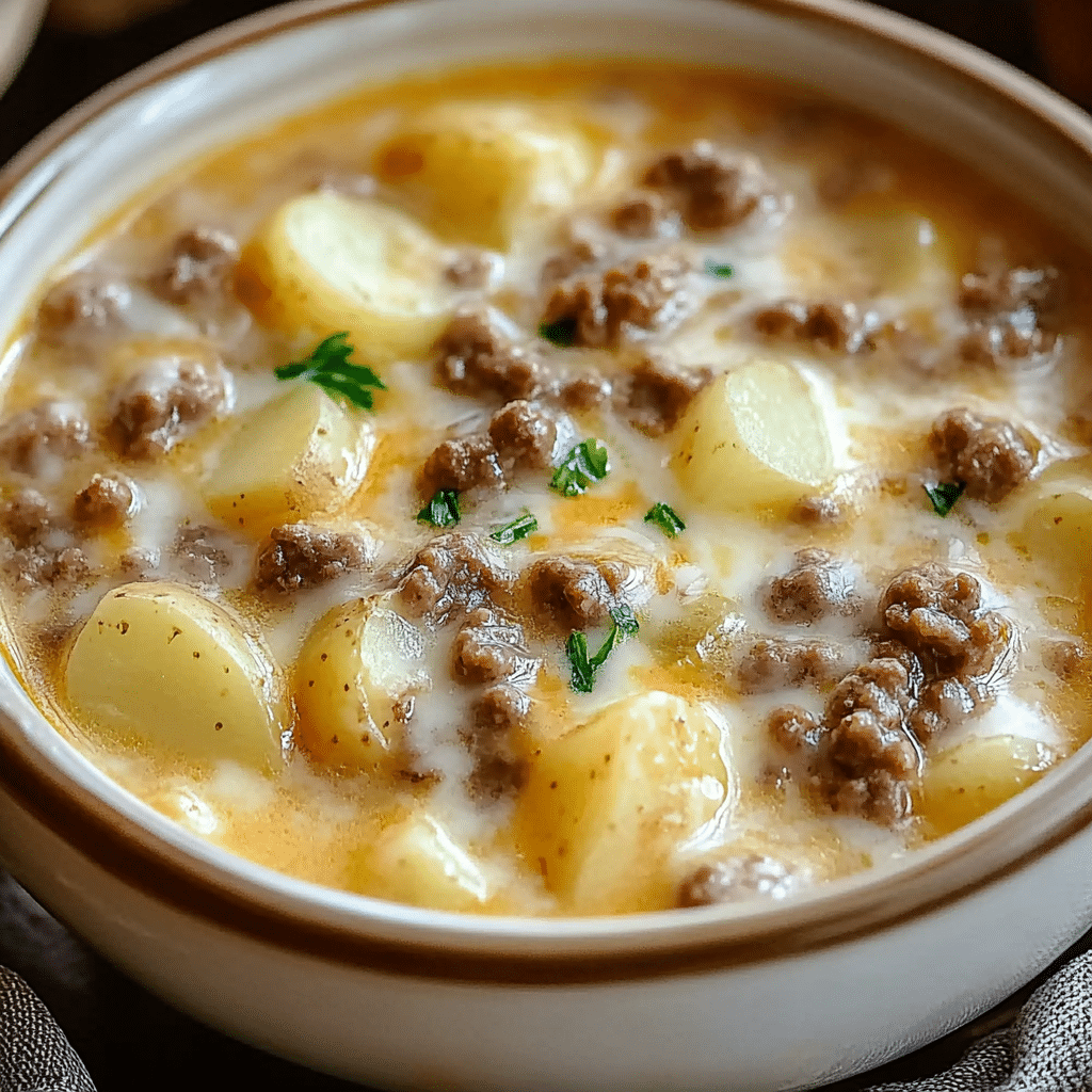 Cheesy Hamburger Potato Soup Recipe