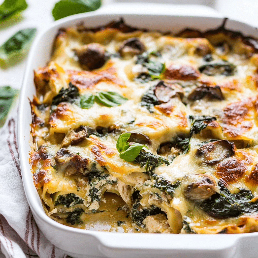 Chicken Mushroom and Spinach Lasagna