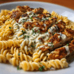 Cajun Chicken Rotini with Mozzarella Alfredo Sauce