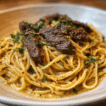 Cajun Garlic Butter Spaghetti with Beef Strips