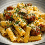 Garlic Butter Sausage Parmesan Pasta