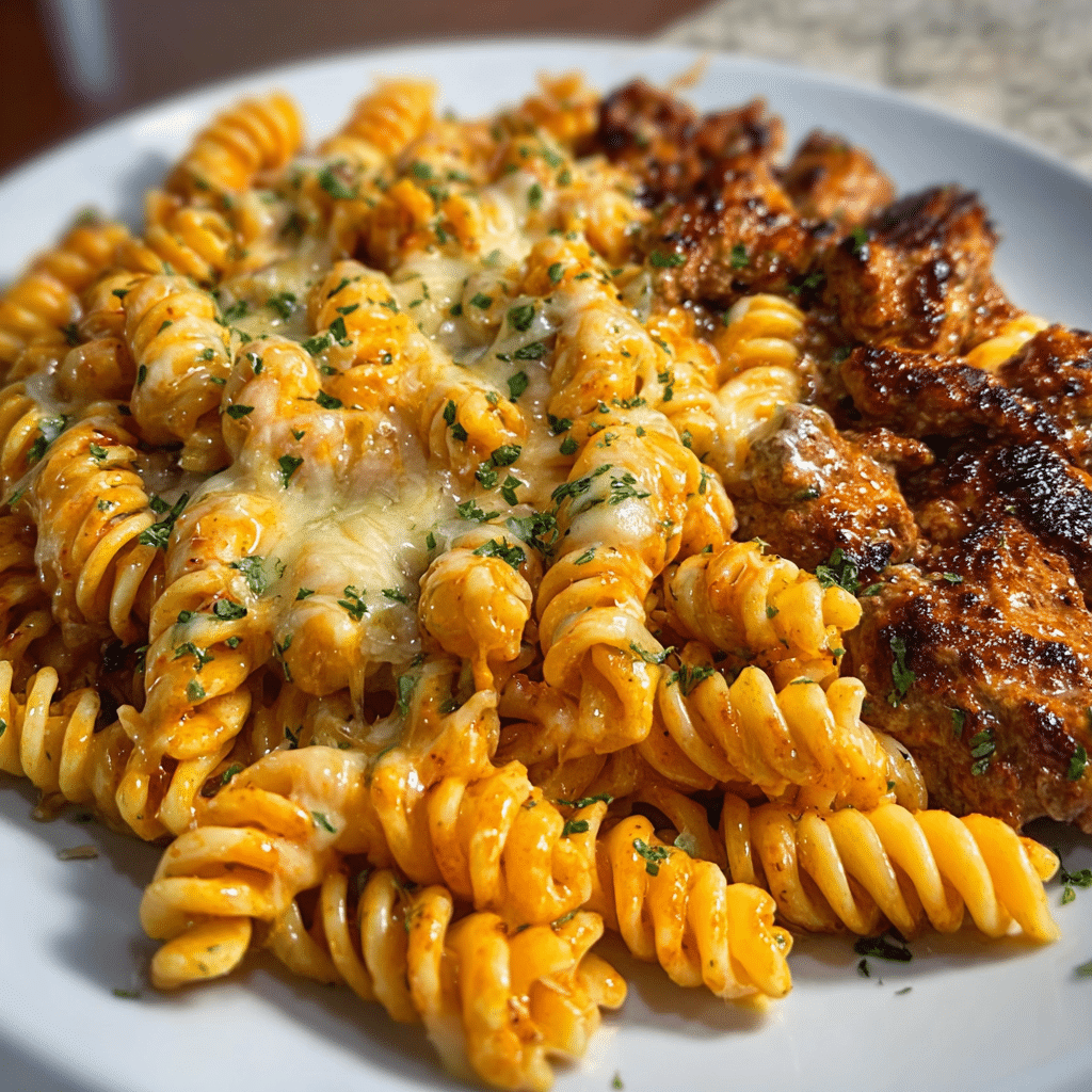 Mozzarella Rotini with Spicy Cajun Beef and Velveeta Sauce
