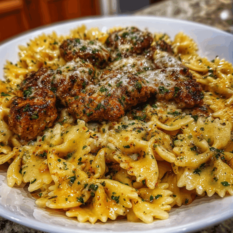 Spicy Cajun Bowtie Pasta with Beef, Sausage & Garlic Sauce