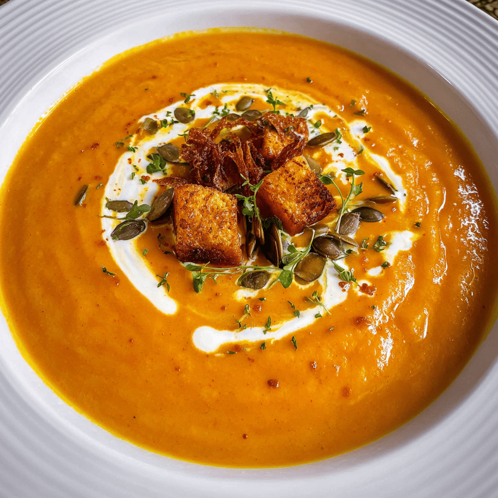 Sweet Potato Soup with Cumin and Crispy Toppings