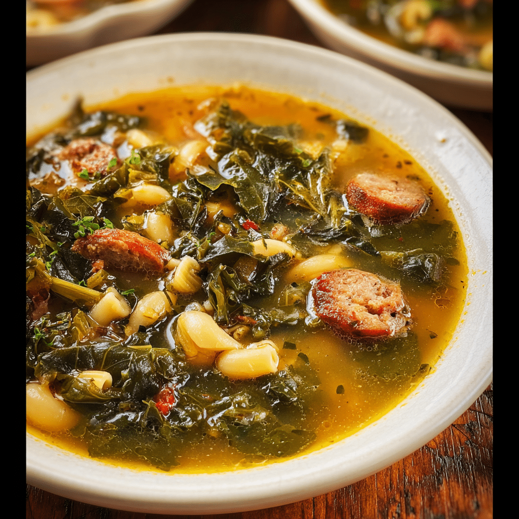 Turnip Greens Soup with Sausage and Pasta