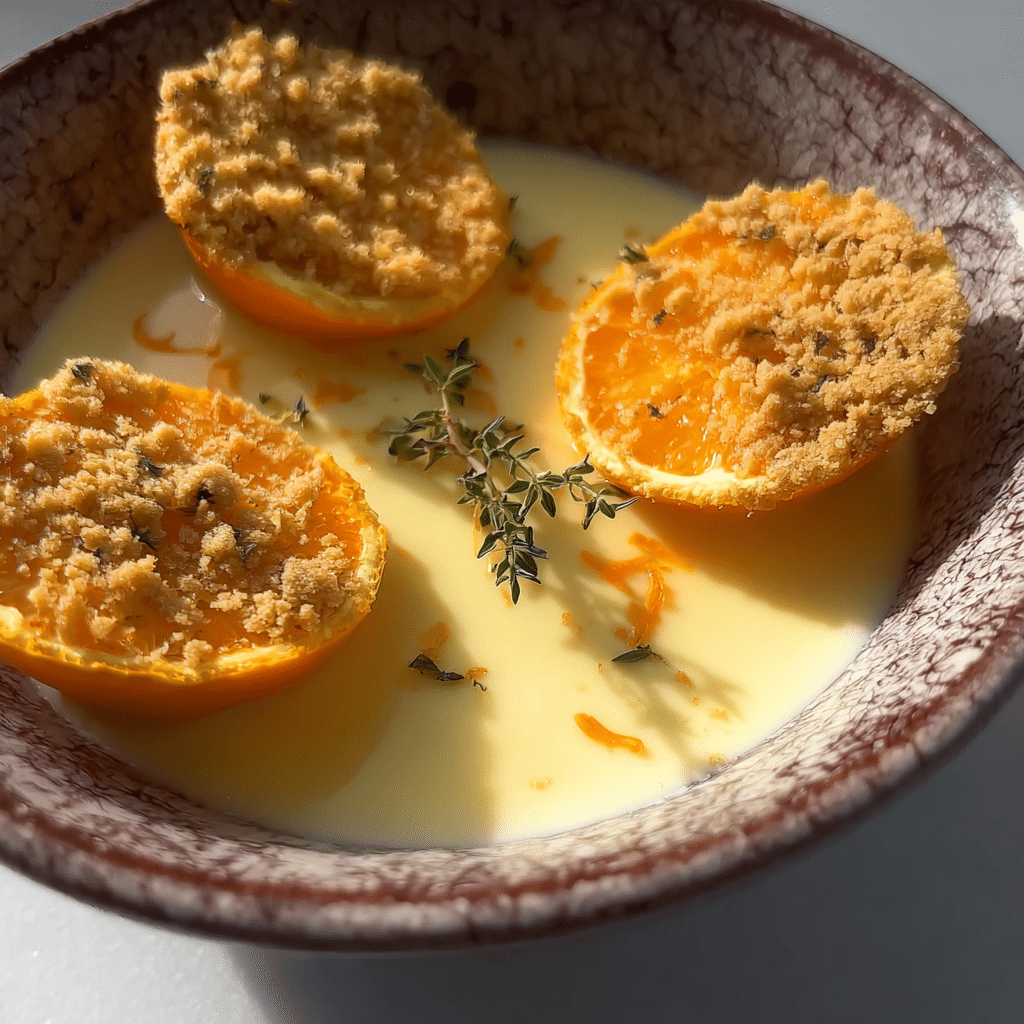 Clementine Posset with Thyme Cookie Crumble