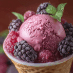 Homemade Raspberry Ice Cream with Fresh Berries