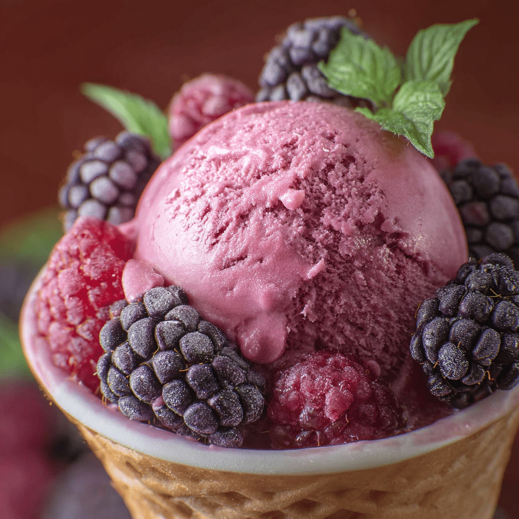 Homemade Raspberry Ice Cream with Fresh Berries