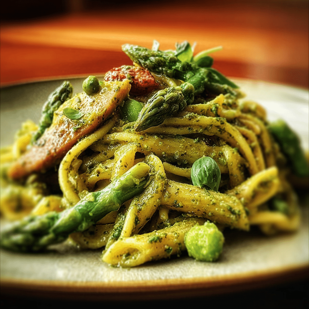 Pheasant Pesto Pasta with Asparagus