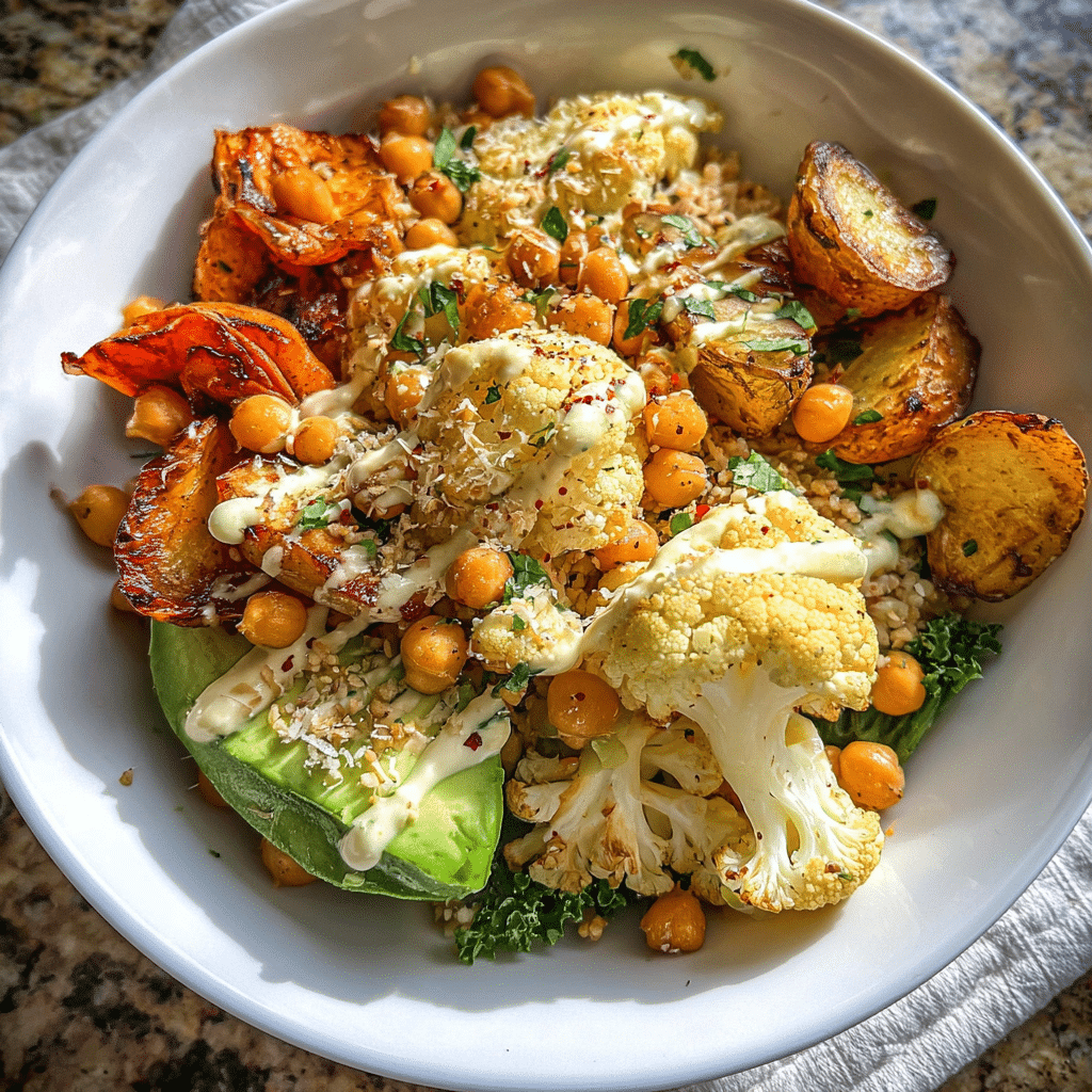 Roasted Cauliflower Chickpea Potato Bowl