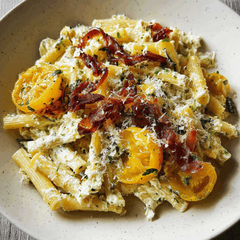 Roasted Tomato Ricotta Pasta with Crispy Prosciutto
