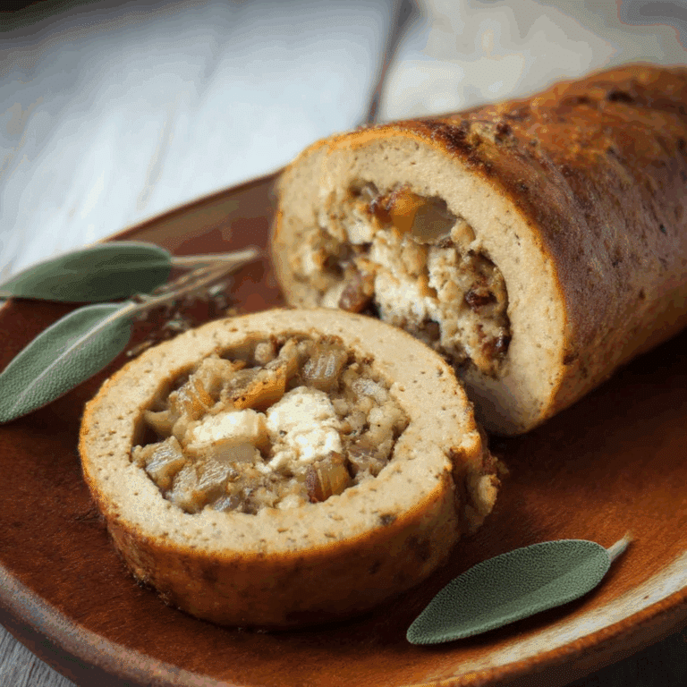 Seitan Roulade with Sage and Sweet Onion Stuffing