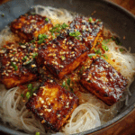 Sheet Pan Maple Soy Glazed Tofu with Rice Noodles