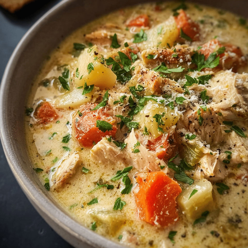 Slow Cooker Garlic Parmesan Chicken Stew