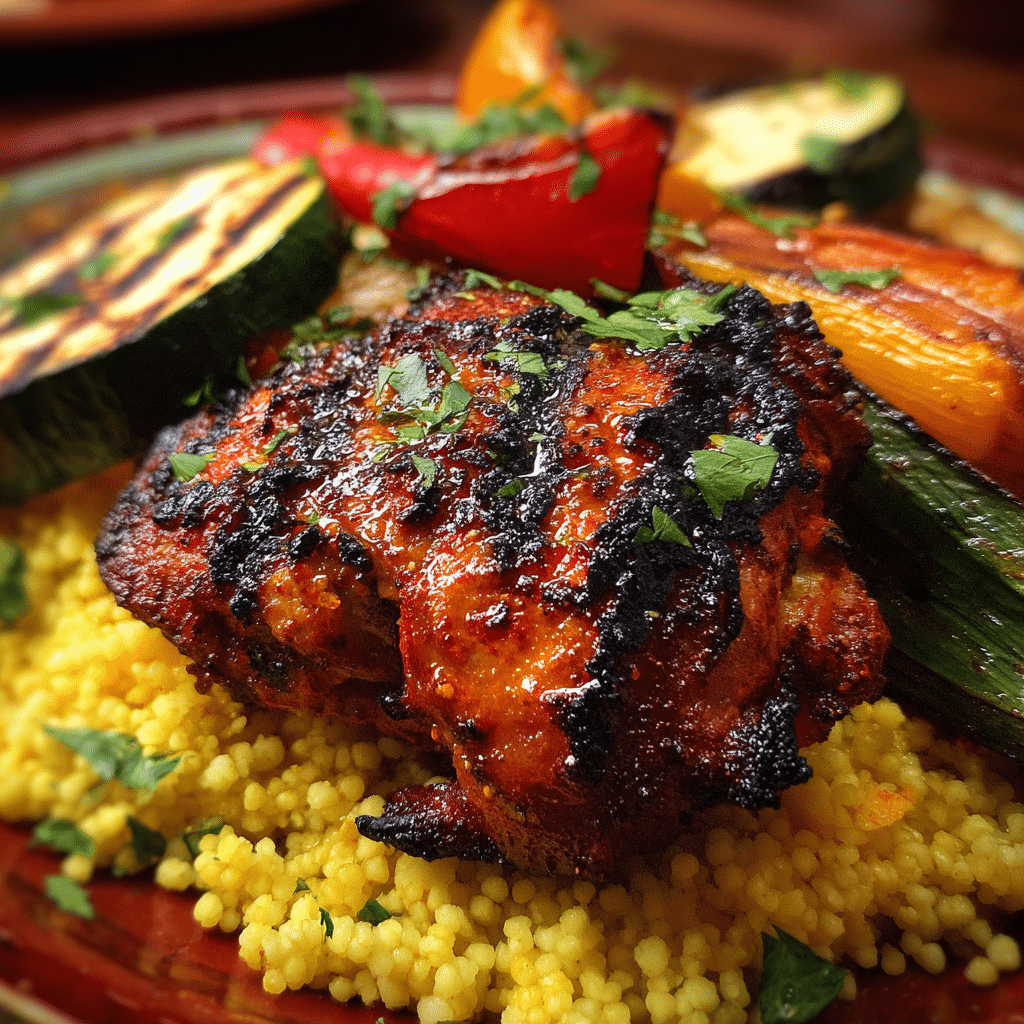 Tandoori Chicken Thighs with Grilled Veggies and Couscous