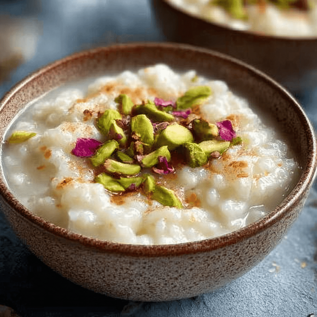 Vegan Rice Pudding with Rosewater and Pistachios